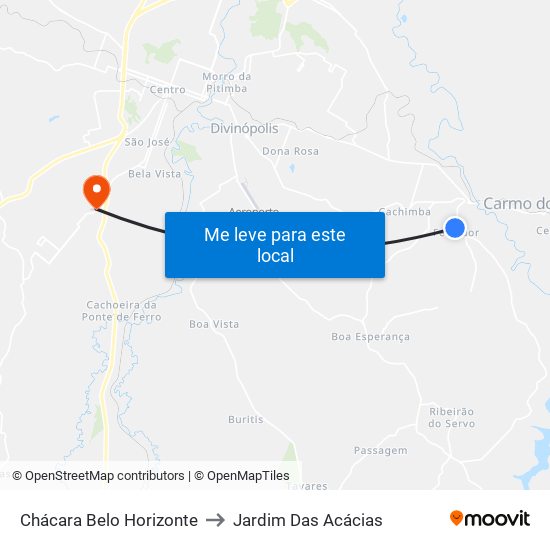 Chácara Belo Horizonte to Jardim Das Acácias map