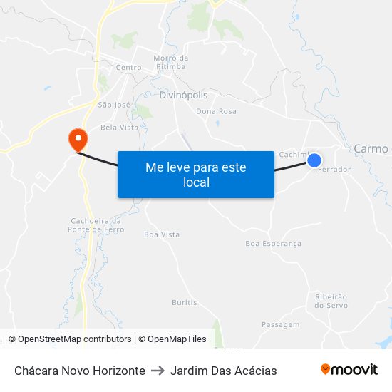 Chácara Novo Horizonte to Jardim Das Acácias map