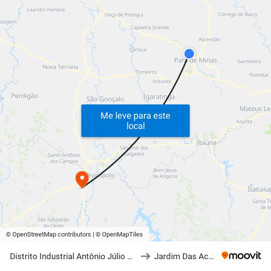 Distrito Industrial Antônio Júlio De Faria to Jardim Das Acácias map