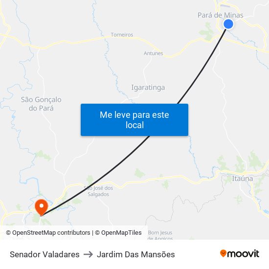 Senador Valadares to Jardim Das Mansões map