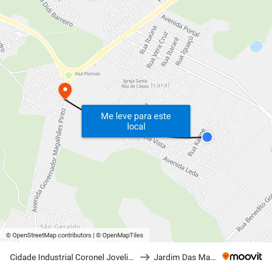 Cidade Industrial Coronel Jovelino Rabelo to Jardim Das Mansões map