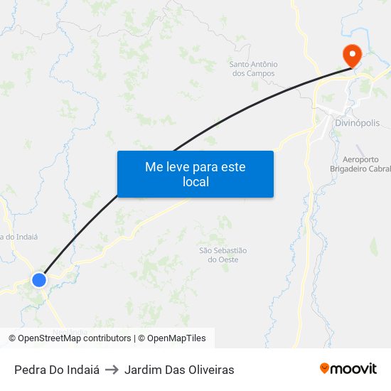 Pedra Do Indaiá to Jardim Das Oliveiras map