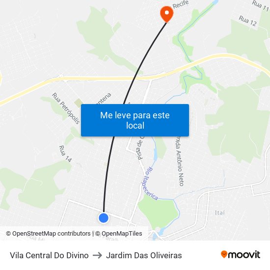 Vila Central Do Divino to Jardim Das Oliveiras map