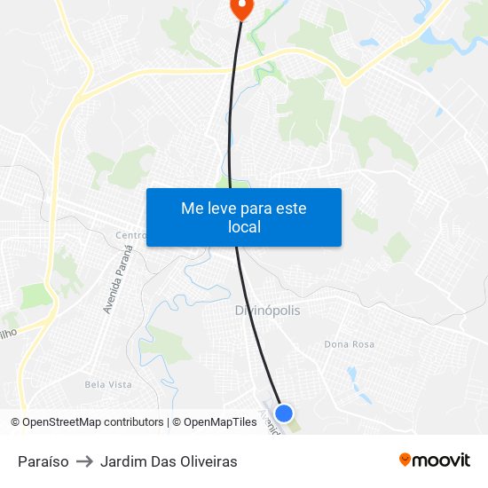 Paraíso to Jardim Das Oliveiras map