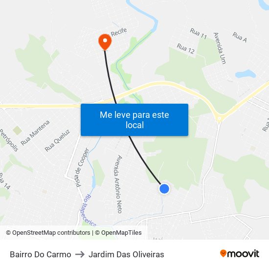 Bairro Do Carmo to Jardim Das Oliveiras map