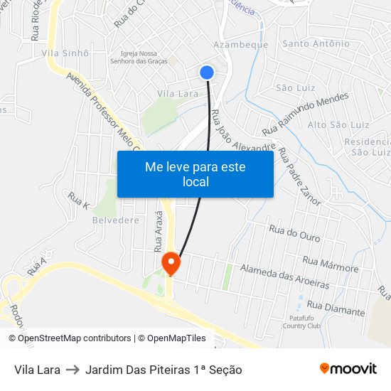 Vila Lara to Jardim Das Piteiras 1ª Seção map