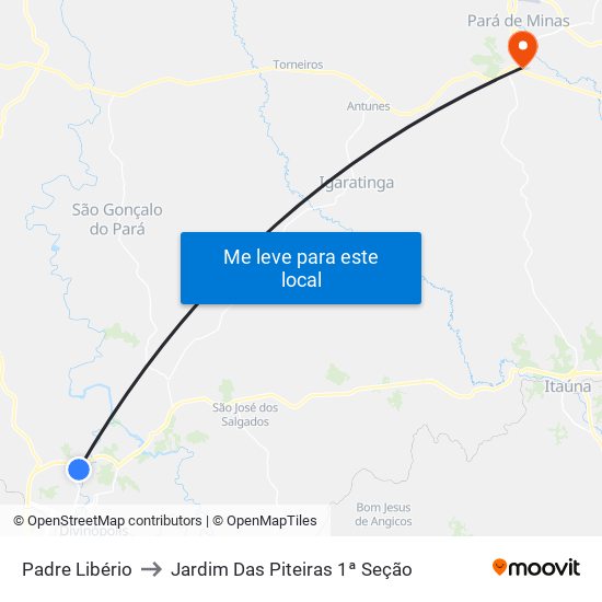 Padre Libério to Jardim Das Piteiras 1ª Seção map