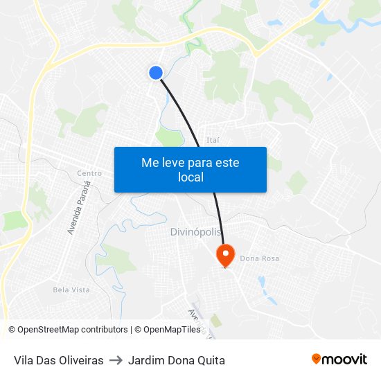 Vila Das Oliveiras to Jardim Dona Quita map