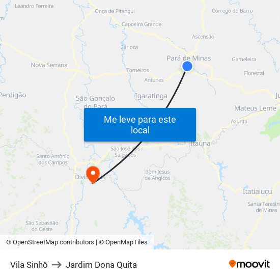 Vila Sinhô to Jardim Dona Quita map