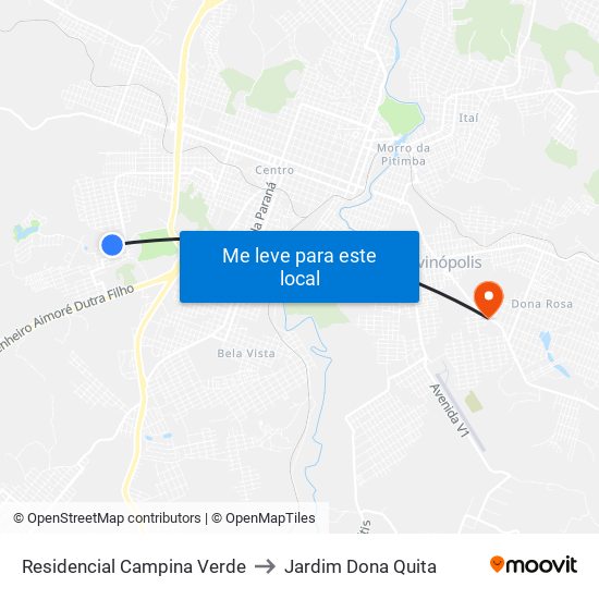 Residencial Campina Verde to Jardim Dona Quita map
