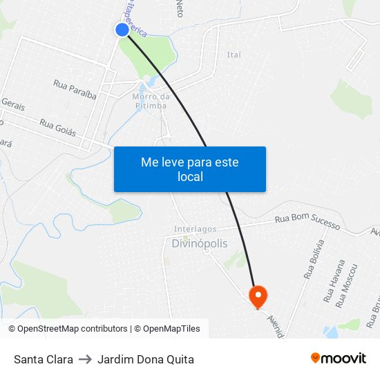 Santa Clara to Jardim Dona Quita map