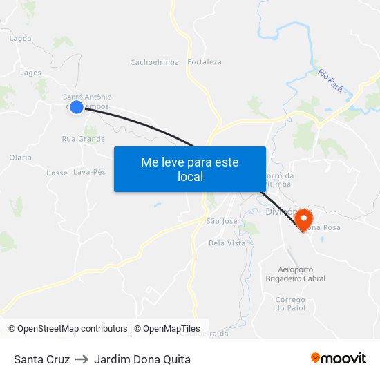Santa Cruz to Jardim Dona Quita map