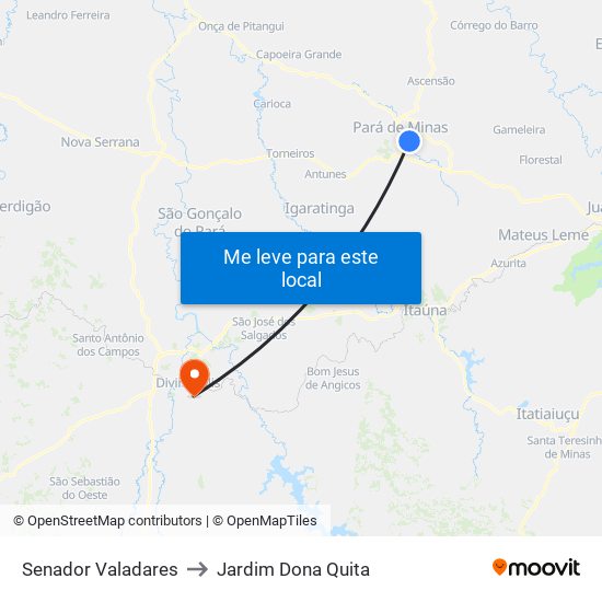 Senador Valadares to Jardim Dona Quita map