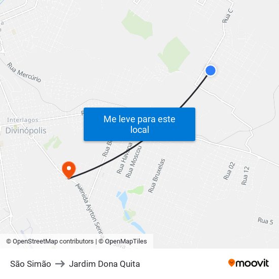 São Simão to Jardim Dona Quita map