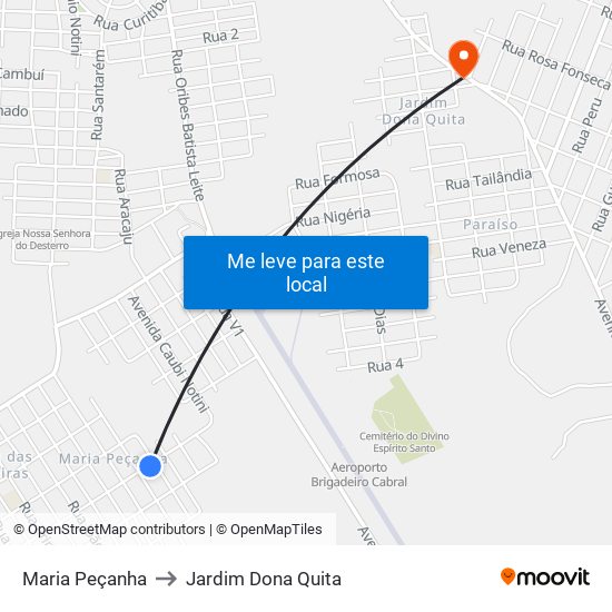 Maria Peçanha to Jardim Dona Quita map