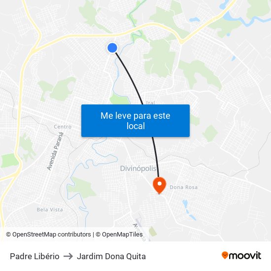 Padre Libério to Jardim Dona Quita map