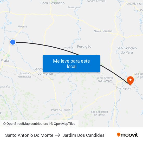 Santo Antônio Do Monte to Jardim Dos Candidés map