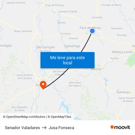 Senador Valadares to Jusa Fonseca map