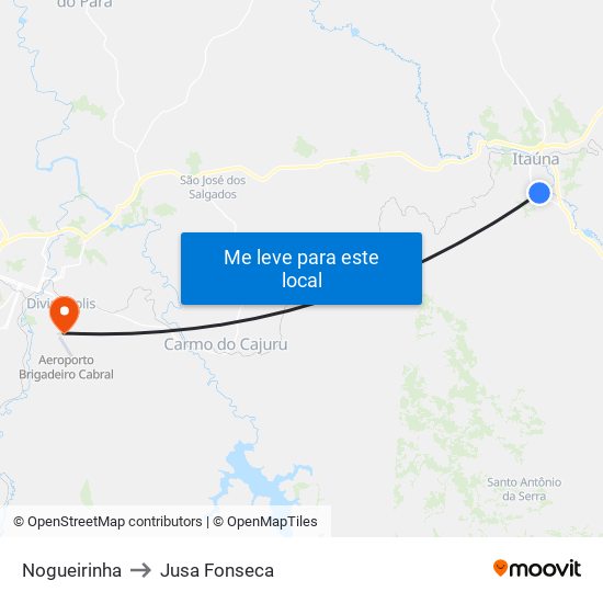 Nogueirinha to Jusa Fonseca map