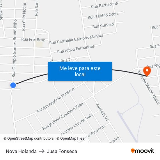 Nova Holanda to Jusa Fonseca map