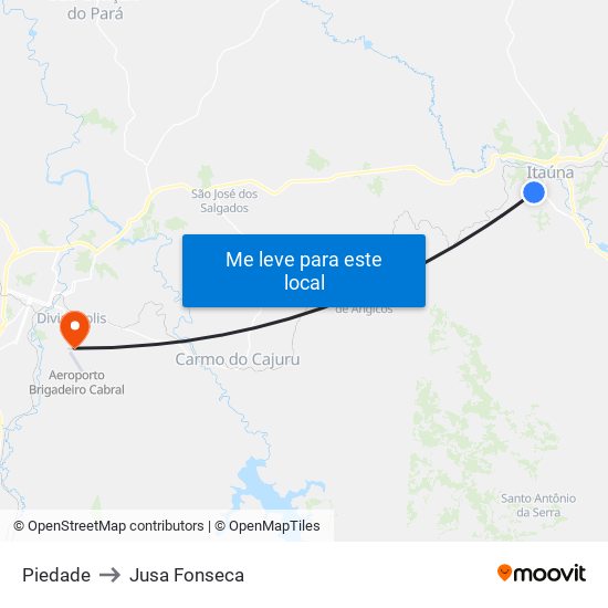 Piedade to Jusa Fonseca map