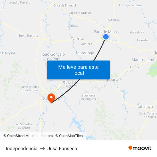 Independência to Jusa Fonseca map