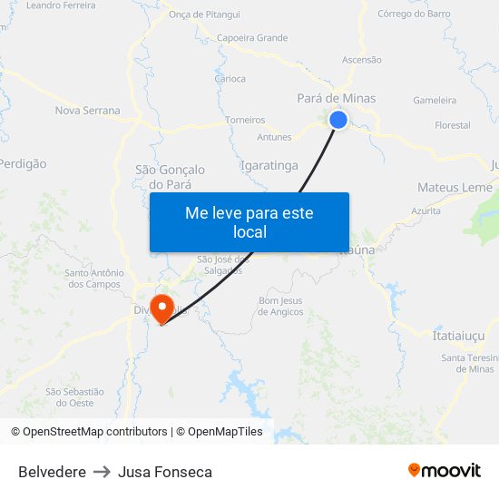 Belvedere to Jusa Fonseca map