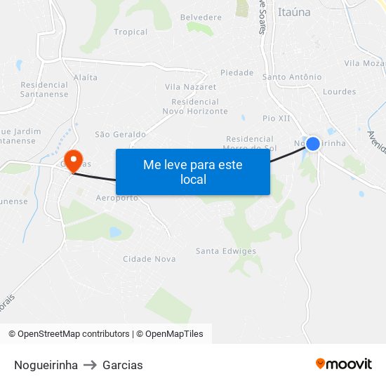 Nogueirinha to Garcias map