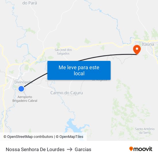Nossa Senhora De Lourdes to Garcias map