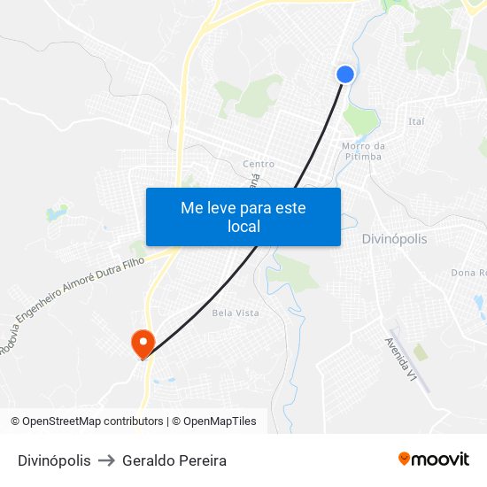 Divinópolis to Geraldo Pereira map