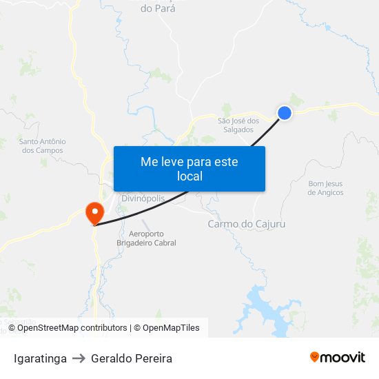 Igaratinga to Geraldo Pereira map