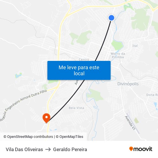 Vila Das Oliveiras to Geraldo Pereira map