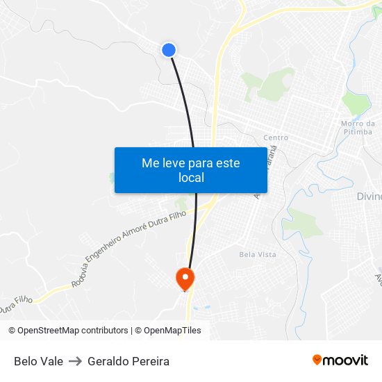 Belo Vale to Geraldo Pereira map
