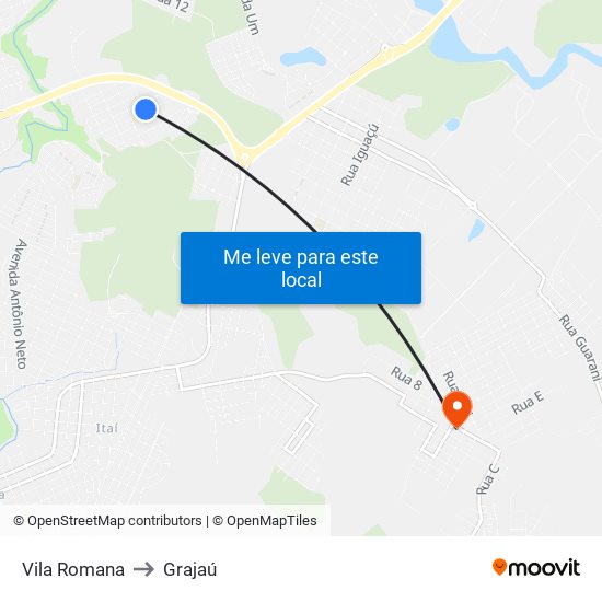 Vila Romana to Grajaú map