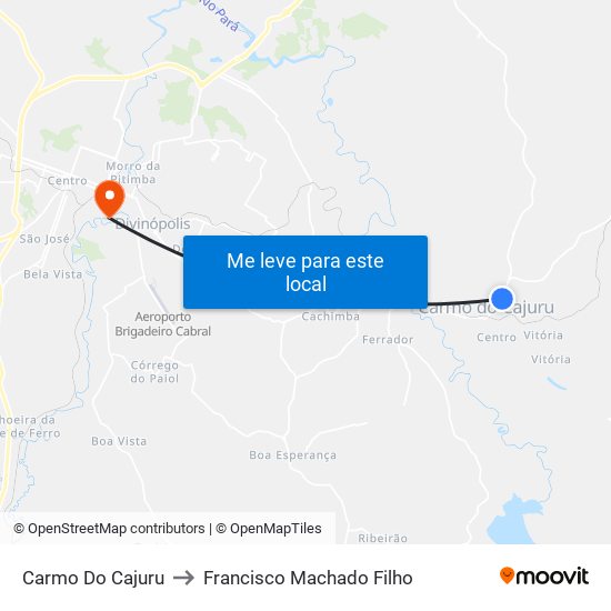 Carmo Do Cajuru to Francisco Machado Filho map