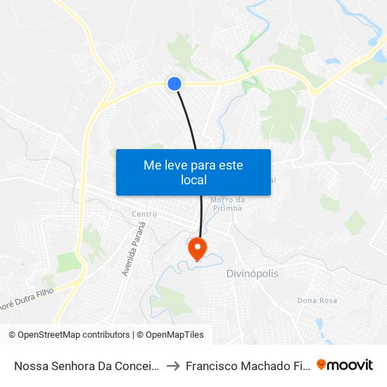 Nossa Senhora Da Conceição to Francisco Machado Filho map