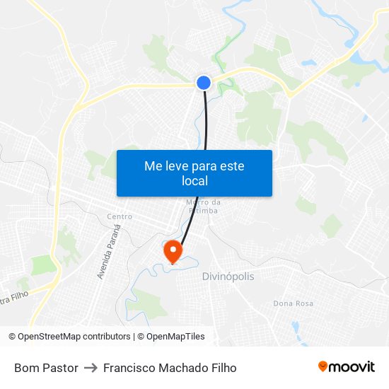 Bom Pastor to Francisco Machado Filho map