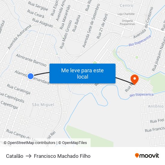 Catalão to Francisco Machado Filho map