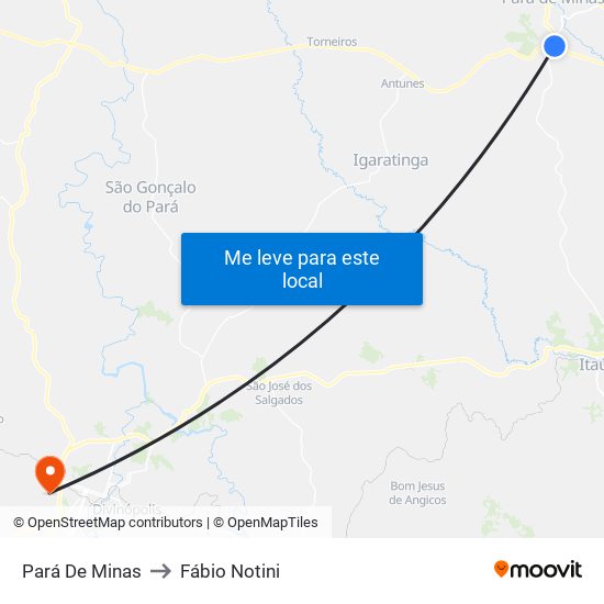 Pará De Minas to Fábio Notini map