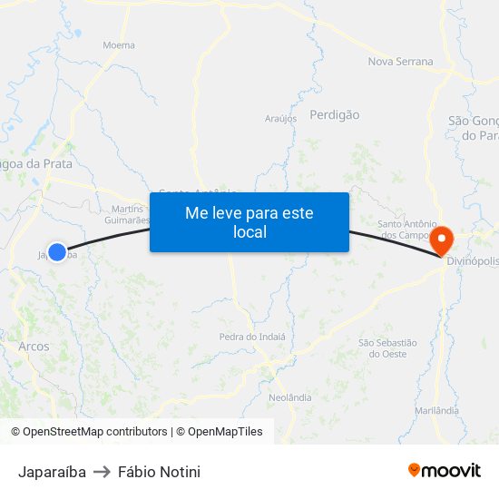 Japaraíba to Fábio Notini map