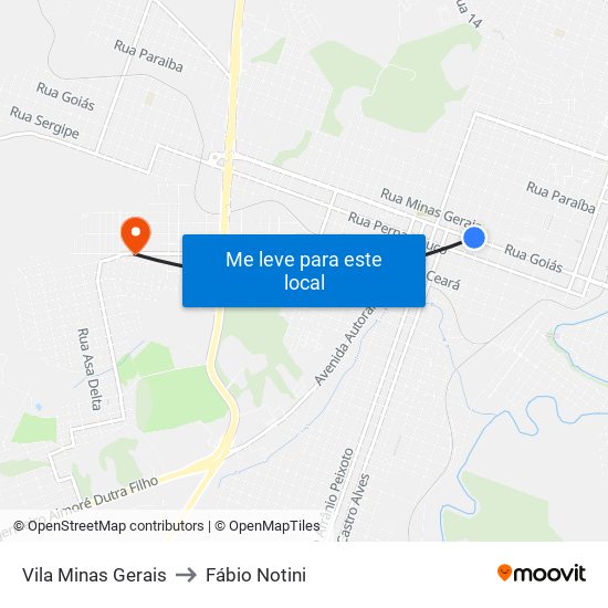 Vila Minas Gerais to Fábio Notini map