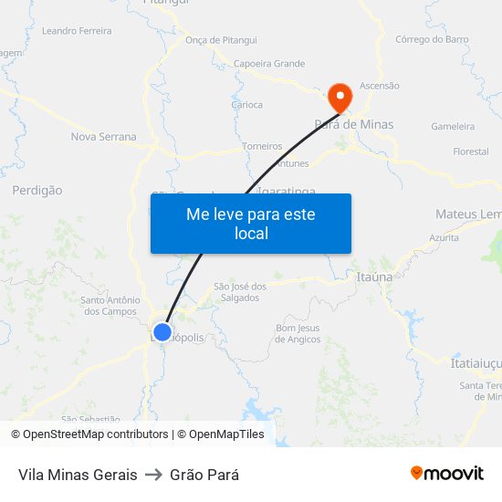 Vila Minas Gerais to Grão Pará map