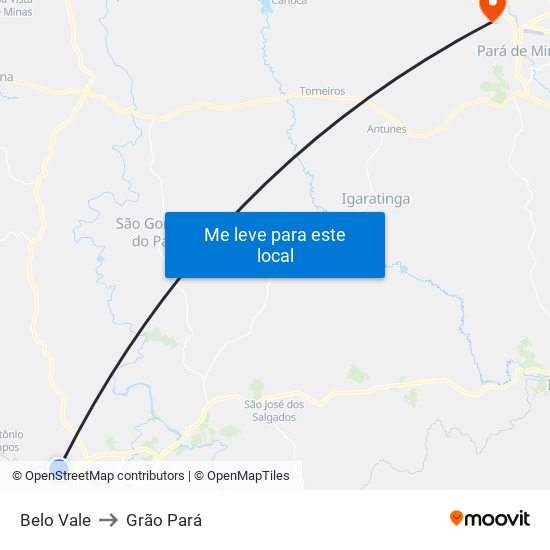 Belo Vale to Grão Pará map