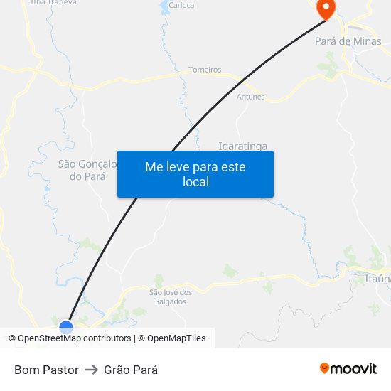 Bom Pastor to Grão Pará map