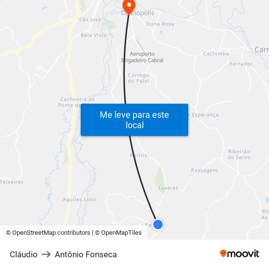 Cláudio to Antônio Fonseca map