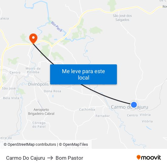 Carmo Do Cajuru to Bom Pastor map