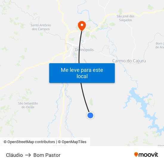 Cláudio to Bom Pastor map