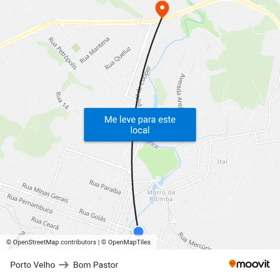 Porto Velho to Bom Pastor map