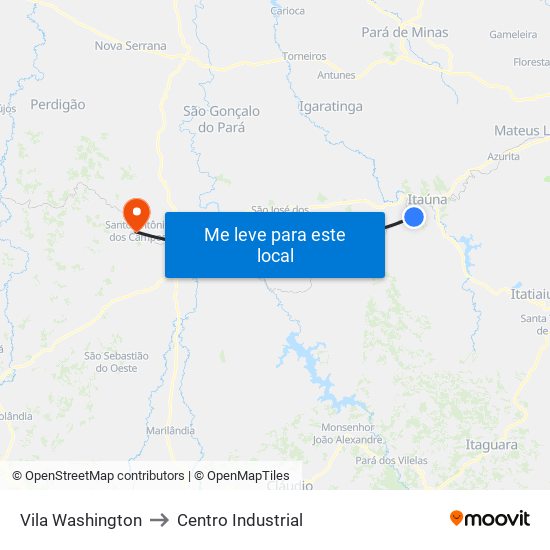 Vila Washington to Centro Industrial map
