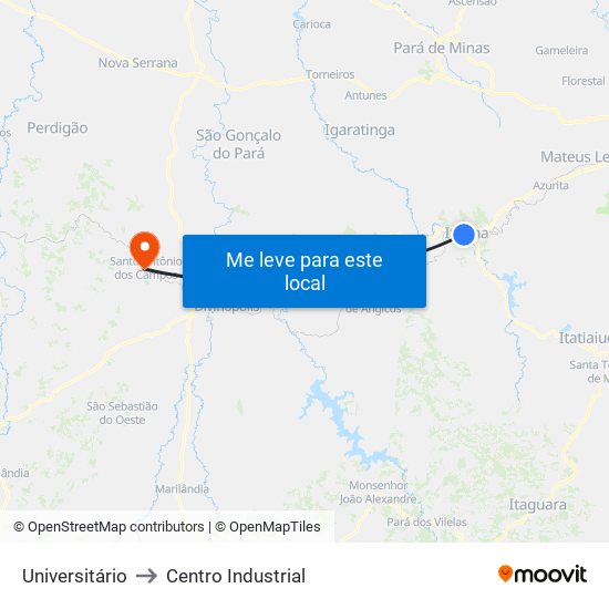 Universitário to Centro Industrial map